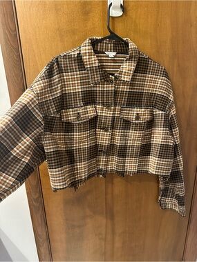 Cato Brown Plaid Cropped Button-Up Jacket